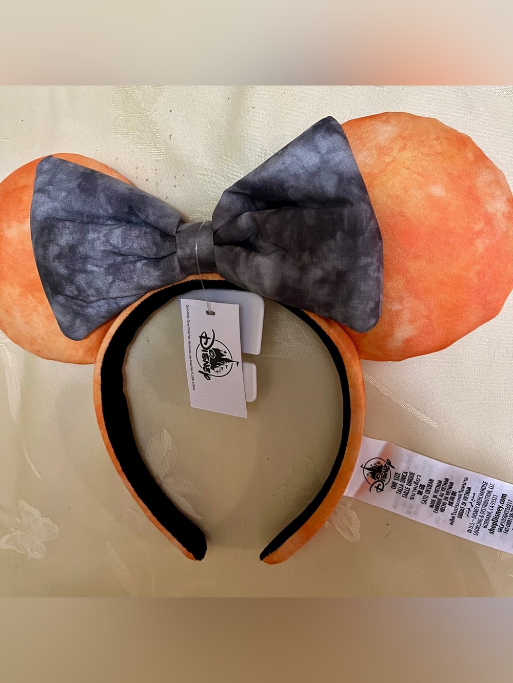 Disney Orange and Gray tie dyed Plush Minnie Ears Headband NWT